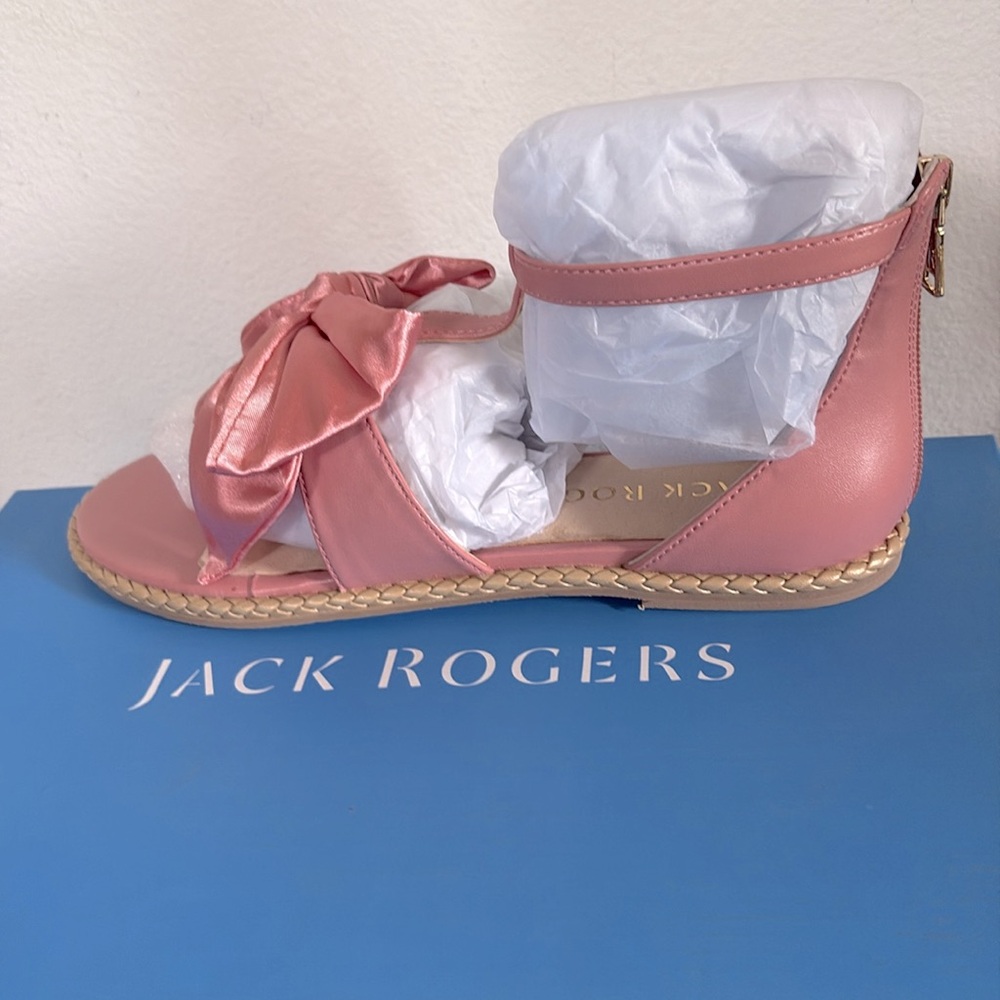 NIB [Jack Rogers] Heidi Satin Bow T-Strap Zip Flat Sandals in Rose Women’s Sz 6 - Picture 4 of 11